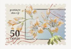 a postage stamp with yellow flowers on the front and bottom, which reads 50 cents