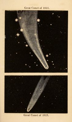 an old book with two pictures of comets