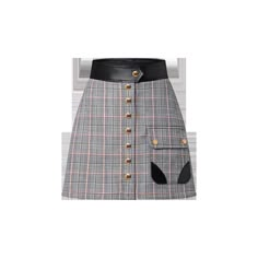 LOUIS VUITTON® - Leather Trim Check Mini Skirt - Mineral Louis Vuitton 2023, Check Mini Skirt, Masculine Feminine, A Line Mini Skirt, Denim Gift, Leather Accents, Formal Style, Cotton Wool, Color Dorado