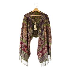 Stay stylish and cozy with our Mexican Poncho Scarf Cape Mexican Shawl Oaxaca Handwoven. Handcrafted on a waist loom in Oaxaca, Mexico, each piece is a one-of-a-kind addition to your wardrobe. Wear it as a poncho, shawl, or scarf - the possibilities are endless! You'll never tire of finding new ways to rock this unique and versatile accessory. Measurements 69" x 25.5" Handwoven Folk Shawl One Size, Folk Style Handwoven Shawl, Bohemian Shawl With Woven Motifs For Winter, Winter Bohemian Shawl With Woven Motifs, Bohemian Woven Winter Shawl, Bohemian Handwoven Shawl One Size, Bohemian Weaving Shawl For Fall, Bohemian Fall Shawl With Weaving, Bohemian Woven Shawl For Festival