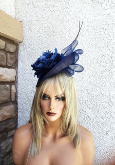 This is a True navy sinamay fascinator with floral netting and curled ostrich spine   You will receive in the mail 4-5 business days after purchase See the shop for 200 more trending hats Fitted Navy Hat For Kentucky Derby, Navy Blue Fascinator, Red Fascinator, Classy Hats, Blue Fascinator, Trending Hats, Sinamay Fascinator, Satin Headband, Church Hat