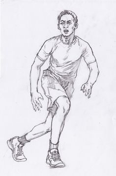 a pencil drawing of a man playing soccer