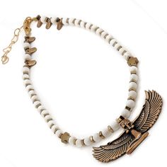 Egyptian Goddess Isis Spiritual Necklace Jewelry reflects the wearer's personality, style and outlook to life. The jewelry we wear should be meaningful and have a unique and positive vibe. Zen energy while adding a stylish and unique touch to your style with this necklace. Isis is the Egyptian Goddess of Healing and Magic. She is also called the Queen of the Throne, and is believed to be a fierce protector of women and control the power of fate itself. Goddess Isis helps you communicate with you Adjustable Symbolic Handmade Necklaces, Symbolic Handmade Adjustable Necklaces, Handmade Symbolic Adjustable Necklaces, Symbolic Handmade Round Beads Necklace, Handmade Symbolic Necklace With Adjustable Fit, Bronze Necklace With Polished Beads As Gift, Bronze Jewelry With Wooden Beads For Gift, Symbolic Beaded Necklaces For Jewelry Making, Symbolic White Jewelry With Round Beads