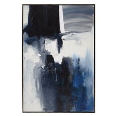 an abstract painting with black and white colors on the bottom, dark blue to light grey hues