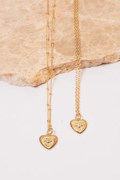 Gold Heart Charm Layering Necklace Crystal Chain, Necklace Box, Gold Necklace Layered, Simple Necklace, Jewelry Pouch, Gift Giving, Cable Chain, Spring Rings, Gold Plating