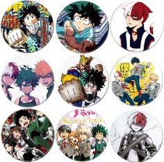 the seven anime characters are depicted in this set of six button covers, each featuring different character