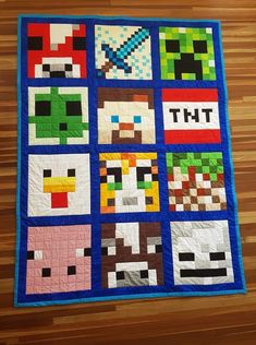 a quilt made to look like video game characters