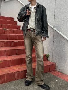 90s Masculine Fashion, Rugged Winter Outfit Men, Brown Work Jacket Outfit Men, Lumberjack Aesthetic Outfit, 80s Rocker Outfit Men, 2004 Fashion Men, Indie Sleaze Aesthetic Men, Yallternative Aesthetic Outfits Men, Western Style Outfits Men