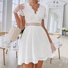 White Lace Never Worn Has Zipper Cute For Bridal Shower Or Rehearsal Dinner Bachelorette Dress For Bride, Short White Wedding Dress, Shein Bodycon Dress, Hot Pink Party Dresses, Ruffled Sleeve Dress, Short White Dress Wedding, Curve Hugging Dress, Pink Tulle Dress, Red Satin Dress