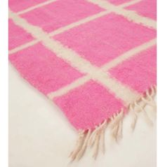 Archive New York Momos Grid Blanket-Rug - Natural White &amp; Neon Pink Archive New York Wool Blankets, Rich Color Palette, Medallion Rug, Antique Fabrics, Funky Furniture, Fabric Remnants, Colorful Pillows, Felted Wool, Vintage Fabrics