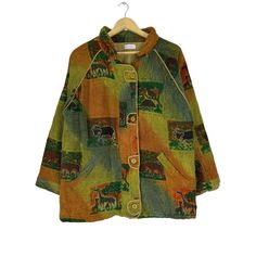 PLEASE ASK ANY QUESTION BEFORE BUYING  THIS IS USED CLOTHING PLEASE DONT EXPECTED IT TO BE LIKE NEW OR IN PRISTINE CONDITION VENTICELLO POP ART WILD ANIMAL JACKET  tag Venticello  material Cotton 100% saiz on tag M (Medium) Mesasures About ( Approximately)  -Armpit to Ampit : 22 inch -Length (back collar down) : 26 inch Condition : used good condition 8/10 **No Tears No Stains And No Hole** 🎈PLEASE READ THE DESCRIPTION AND POLICY BEFORE BUYING 🎈ACCEPT PAYMENT:  PAYPAL ONLY ALL ITEM WILL BE SHI Casual Multicolor Outerwear With Buttons, Retro Button-up Patchwork Outerwear, Vintage Multicolor Outerwear With Pockets, 90s Style Multicolor Outerwear With Pockets, 90s Multicolor Outerwear With Pockets, Vintage Multicolor Outerwear With Buttons, 90s Patchwork Multicolor Outerwear, 90s Style Multicolor Patchwork Outerwear, Vintage Long-sleeve Outerwear With Button Closure