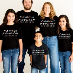 Cousins Family Reunion Family Shirts I'll Be there for you T-shirts Fun Family T-shirts Matching Shirts for Christmas This FAMILY REUNION shirt is the perfect gift for your loved one or for yourself! Perfect for family Parties at christmas Thanksgiving or any special family occassion Design is printed on your custom shirt via DTG method. NO Vinyl Check out our shops here for meaningful gifts for any special occasion. https://www.etsy.com/shop/VCApparelCreations https://vcgiftstores.com SHIRT SIZING ✨ All our shirts are UNISEX T-shirts and made with the highest quality materials and are super soft and cozy!   Unisex shirts generally run slightly larger than women's shirts and slightly smaller than typical men's shirts. Very close to True to size. If you're looking for a more fitted look, we Family Reunion Tshirt Design Ideas, Graphic Tee Crew Neck Tops For Family Gatherings, Graphic Tee With Crew Neck For Family Gatherings, Funny Graphic Print Tops For Family Reunion, Black Tops With Graphic Print For Family Reunion, Black Graphic Print Tops For Family Reunion, Black Short Sleeve Top For Family Gatherings, Relaxed Fit Short Sleeve Tops For Family Gatherings, Graphic Tee For Family Reunion Relaxed Fit