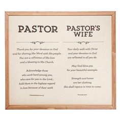 a wooden framed sign with the words pastor's wife and father's prayer