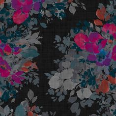 a black background with pink and blue flowers