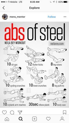 the abs of steel workout poster is displayed on an iphone screen, with instructions to use it