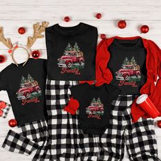 Celebrate the holiday season in style with our Matching Family Christmas Shirts. These Custom Family Shirts make the perfect choice for your family photoshoot, and they're a thoughtful Personalized Christmas Gift that will bring festive joy to your loved ones. Get ready to spread the holiday cheer with these Christmas Gifts everyone will adore️🎅 PLEASE NOTE: Colors may seem different on the computer screen, or in the lighting in which the picture was taken. The way that we print our shirts is D Family Matching Long Sleeve Christmas T-shirt, Casual Red Top For Family Occasions, Family Matching Red Christmas Shirt, Red Family Matching Christmas Shirt, Family Matching Holiday Shirt With Crew Neck, Matching Christmas Cotton Tops, Matching Cotton Christmas Tops, Family Matching Winter Tops For Gifts, Matching Cotton Tops For Christmas