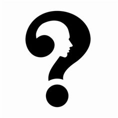 a black and white silhouette of a woman's head with a question mark