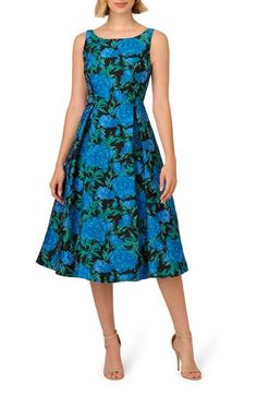 A bold floral-jacquard pattern draws all eyes to you in this A-line cocktail dress. 44" length (size 8) Hidden back-zip closure Bateau neck Sleeveless Lined 100% polyester Dry clean Imported Jacquard Dress Design, Tea Length Dress, A Line Cocktail Dress, Refined Fashion, Cocktail Wear, Bride Outfits, Amazon Dresses, Mother Of The Bride Outfit, Bateau Neck