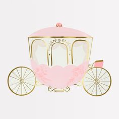 a pink and gold carriage is shown on a white background with the words, princess