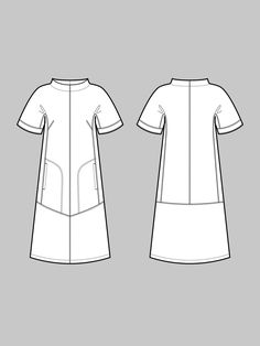 the front and back views of a women's dress, with short sleeves on each side