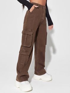 Flap Pocket Cargo Jeans, Brown Cargo Pants, Cute Pants, Cargo Jeans