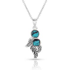 We love the subtle and understated beauty of the Whispering Winds Feather Turquoise Necklace. Two stacked turquoise stones add color to the pendant. Antiqued silver tone feathers are below giving the illusion that they are drifting in the wind. Secured by an adjustable 18.5 inch silver tone chain, the stunning necklace is the perfect accessory for wherever the wind takes you. Stone color will vary. Montana Armor protective coating 18.5" adjustable chain Turquoise Feather Jewelry As Gift, Turquoise Feather Jewelry As A Gift, Adjustable Turquoise Jewelry With Feathers, Tractor Supply, Turquoise Stones, Accessories Jewelry Necklace, Stunning Necklace, American Jewelry, Native American Jewelry