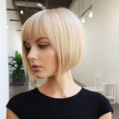 Short Stacked Hair With Bangs, Straight Short Bob Haircut, Aline Bob With Bangs, Straight Bob With Bangs, Bob Hairstyles For Thick Hair, Short Straight Hairstyles, Platinum Bob