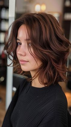 30 Crimson Hair Coloration Concepts to Mesmerize Your Viewers Check more at https://howcandothis.com/hairstyleideas/30-crimson-hair-coloration-concepts-to-mesmerize-your-viewers/ Medium Tone Hair Color, Going From Brown To Red, Red Tone Brunette Hair, Red Brown Short Hair Color, Red Toned Brunette Hair, Deep Dimensional Brunette, Dark Brown Skin Hair Color Ideas, Dark Brown Hair Auburn Highlights, Brunette Hair Color Short