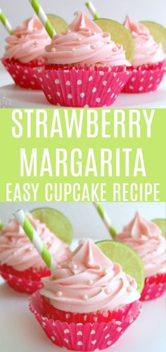 strawberry margarita cupcakes with lime slices on top