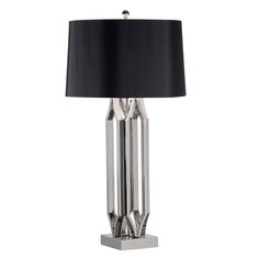 a lamp with a black shade on it