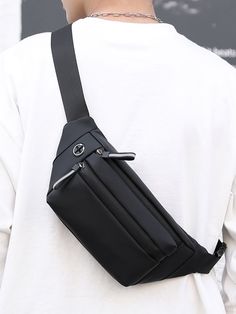 Black    Nylon Plain Waist Bag Embellished   Men Bags Sling Bag Men, Sling Purse, Waist Bag Men, Sling Bag For Men, Waterproof Travel Bag, Side Bag, College Bags, Side Bags, Waist Bags