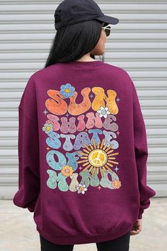 Sunshine State of Mind Back Graphic Fleece Sweatshirts.Unisex Crew Neck Long Sleeve Sweaters Knits.Crafted from premium materials, tailored to your lifestyle, ensuring a comfortable fit for any occasion.Family Group Uniforms Birthday Party Gift Concert Festival Events.High Quality Direct To Film Printed Graphic Design.50%COTTON,50%POLYESTERNICARAGUAMade In: Nicaragua Purple Letter Print Sweater For Fall, Purple Relaxed Fit Sweatshirt With Graphic Print, Purple Relaxed Fit Graphic Print Sweatshirt, Purple Graphic Print Sweatshirt For Fall, Trendy Purple Sweatshirt With Graphic Print, Casual Purple Sweatshirt With Letter Print, Purple Graphic Print Sweater For Fall, Purple Long Sleeve Sweater With Letter Print, Casual Purple Sweatshirt For Fall