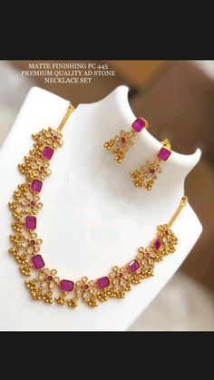 Ruby Necklace Designs, Classy Necklace, Beaded Necklace Designs, Bridal Fashion Jewelry, Gold Bride Jewelry