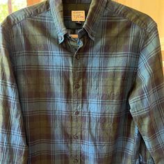 J. Crew Cotton Plaid Shirt-Never Worn-Size S Fitted Blue Flannel Shirt For Fall, Everyday Blue Button-up Flannel Shirt, Blue Button-up Everyday Flannel Shirt, Blue Button-up Shirt For Casual Gatherings, Blue Casual Shirt For Gatherings, Casual Blue Shirt For Gatherings, Casual Blue Shirt For Casual Gatherings, Everyday Blue Cotton Flannel Shirt, Blue Relaxed Fit Flannel Shirt For Spring