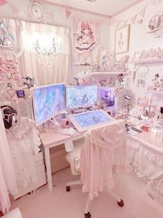 Kawaii Dorm Room, Jirai Kei Room, Cutecore Bedroom, Pink Gaming Setup