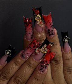 Orange Nail Designs, Orange Nail, Long Acrylic Nails Coffin, Really Cute Nails, Unique Acrylic Nails