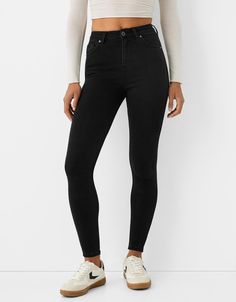 Super high-rise skinny jeans - Jeans - BSK Teen | Bershka Trendy High Rise Slim Fit Bottoms, Trendy High Rise Fitted Jeans, High Rise Slim Fit Jeans For Fall, Slim Fit High Waist Jeans For Fall, Casual High Waist Tight Jeans, High Rise Slim Fit Jeans, Tight High Waist Jeans, Trendy Slim Fit Mid-rise Jeans, High Rise Jeans With Five Pockets