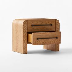 a small wooden desk with two drawers on one side and an open drawer on the other