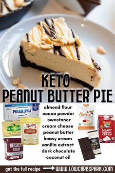 an advertisement for peanut butter pie on a plate