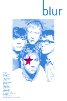 the blue album cover with red star on it's forehead and four men standing in front