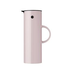 a white and black coffee pot on a white background with the lid open to reveal a handle