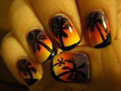 Summer Nail Design Ideas, sunset nails, vacations nails design Vacation Nail Designs, Sunset Nails, Sunset Gradient, Vacation Nails, Beautiful Nail Designs, Cute Nail Art, Beautiful Nail Art