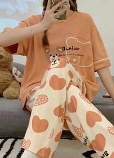 #pajamas #pajamasets Cute Comfy Pajamas, Comfy House Outfit, Korean Cute Outfits, Pyjama Outfit, Bed Outfit, Cute Nightwear, Casual Home Outfits, Home Clothes Women, Korean Pajamas