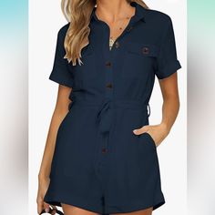 Amazon Navy Blue Romper With Pockets. Nwot From A Smoke Free Home. No Flaws. Xx-Large Fits Size 20 To Size 22. Fabric Type 100% Cotton Care Instructions Machine Wash Womens Rompers With Button Down Front Design And Chest Button-Flap Pockets Providing You An Elegant Looking. Summer Rompers For Women Casual Are Made Of 100% Cotton Fabric. Lightweight, Soft And Comfy. Rompers For Women Casual. One Piece Rompers For Women. Rompers For Women Dressy. Casual Playsuits Rompers With Removable Self-Tie Be Casual Cheap Shortalls With Button Closure, Cheap Dark Wash Button-up Jumpsuits And Rompers, Blue Casual Button-up Jumpsuits And Rompers, Casual Blue Button-up Jumpsuit, Blue Button-up Jumpsuits And Rompers, Casual Navy Jumpsuits And Rompers With Pockets, Spring Navy Jumpsuits And Rompers With Pockets, Navy Jumpsuits And Rompers With Pockets For Spring, Navy Jumpsuits And Rompers With Pockets