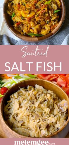 salted fish in a wooden bowl with text overlay