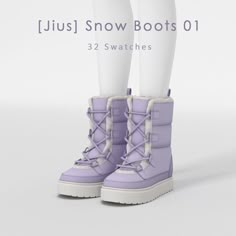 a pair of purple snow boots with white laces