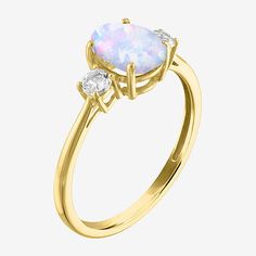 Set in 10K gold, this 3-stone oval cocktail ring is a wonderful addition to your gemstone jewelry collection. Its delicate make and gorgeous color combination makes this gemstone cocktail ring ideal for everyday wear and formal occasions alike. Thanks to its versatile style, you can wear the ring with dresses, pleated skirts, and even evening gowns. It also serves as a wonderful gifting option for special occasions like holidays and anniversaries.Ring Style: Cocktail RingsFeatures: Quick Ship, I Oval Three Stone Opal Promise Ring, Oval Opal Ring In Fine Jewelry Style, Oval Opal Ring Fine Jewelry, Oval Three Stone Opal Ring Fine Jewelry, Classic Oval Three Stone Birthstone Ring, Classic Oval Three-stone Birthstone Ring, Gold Oval Three-stone Opal Ring, Gold Oval Three Stone Opal Ring, Gold Oval Opal Ring With Three Stones