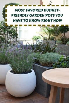 two large white planters sitting next to each other on top of a wooden floor