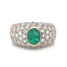 Emerald & Pave Diamond Cocktail Ring in 18k White Gold Diamond Cocktail Ring, Diamond Cocktail Rings, White Gold Band, Shop Engagement Rings, Sea Green, Gold Band, Cocktail Ring, Cocktail Rings, Pave Diamonds