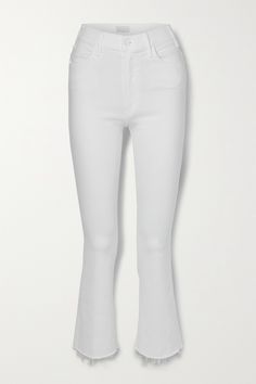 Each pair of MOTHER's jeans is designed with the perfect fit and uncompromising attention to detail. This high-rise 'The Hustler' pair is cut from white stretch-denim that comfortably molds to your figure before flaring out at the cropped, frayed cuffs. Mother Jeans, Frayed Jeans, Cropped Flare Jeans, Cropped Flares, Jeans White, Flared Jeans, Ankle Jeans, White Denim, Denim Women